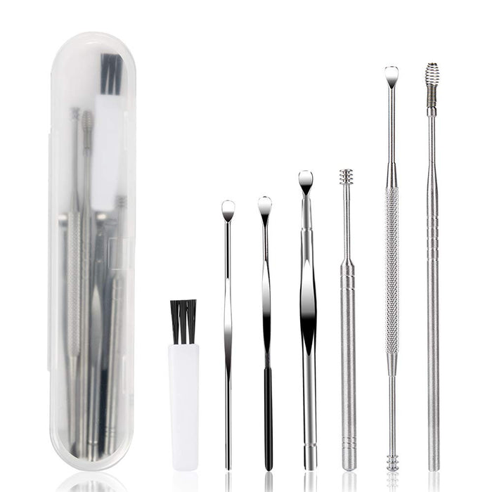 BetyBedy 7 Pcs Ear Pick Earwax Removal Kit, Ear Cleansing Tool Set, Ear Curette Ear Wax Remover Tool with Cleaning Brush and Storage Box, Sliver