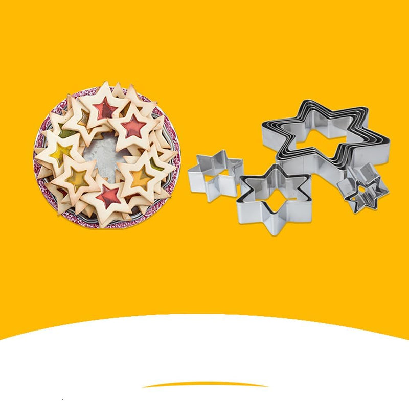 Christmas Cookie Tree Cutter Kit 10 Pieces,Stainless Steel Six-pointed Star Biscuit Molds Fondant Cake Cookie Cutter Set Pastry Mold for Star Linzer and 3D Christmas Tree Cookies (silver) - silver