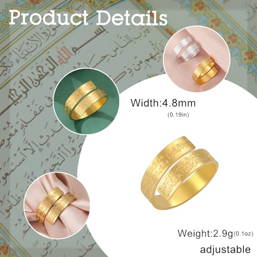 Dreamtimes Islamic Ayatul Kursi Rings for Women Muslim Quran Allah Split Rings Allah Ayatul Kursi Ring Arabic Calligraphy Rings for Men Gifts Islam Eid Ramadan