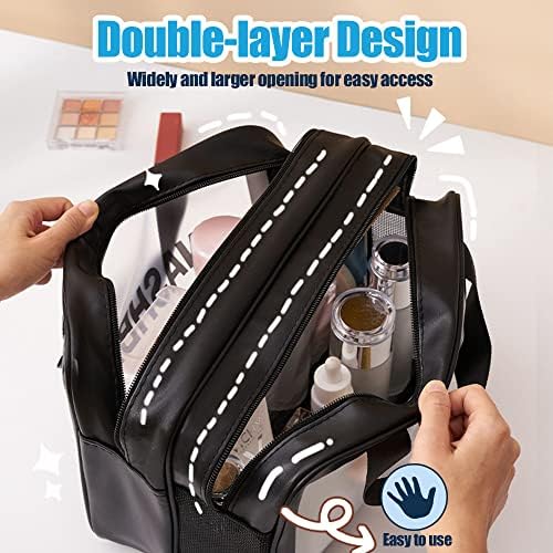 YIMIKE Travel Toiletry Bag,Large Clear Makeup Bags, 2 in 1 Cosmetics Bag,Transparent Skin Care Bag for Toiletries,Waterproof & Draining Make up Bags,PVC Thickened Wash Bag for Women Men (Pink)