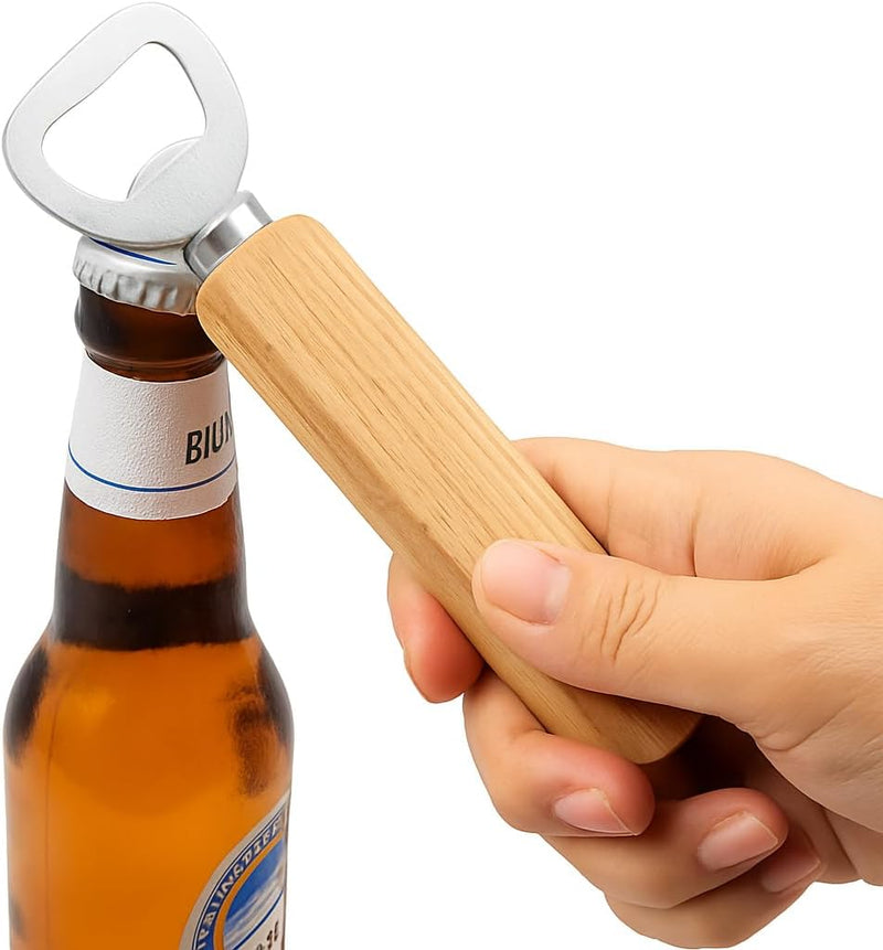 FITTO Wooden Bottle Opener - Portable Beer Bottle Opener for Drinks, Wooden Handle, Ideal for Home, Pub, Outdoor Use, Great Gift for Men