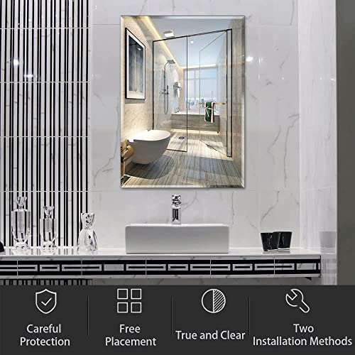 MUMOO BEAR Bathroom Mirror Vanity Makeup Mirror Wall Mounted Frameless Rectangular Mirror for Bathroom Vanity Bedroom Dressing Table Vertical or Horizontal Hanging (70 * 90cm, Clear)