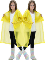 Raincoat for Kids, EVA Coat Reusable Poncho Jacket for Boys and Girls 6-13 Years Old, Emergency Gear for Outdoor Camping Hiking Traveling School 115LX55CM - YELLOW