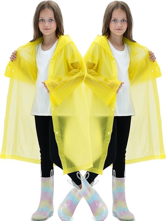 Raincoat for Kids, EVA Coat Reusable Poncho Jacket for Boys and Girls 6-13 Years Old, Emergency Gear for Outdoor Camping Hiking Traveling School 115LX55CM - YELLOW