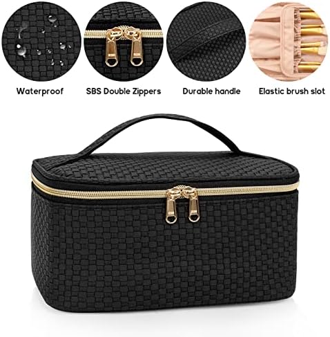 OCHEAL Makeup Bag, Portable Cosmetic Bag, Large Capacity Travel Makeup Case Organizer, Black Makeup Bags For Women Toiletry Bag for Girls Traveling With Handle and Divider