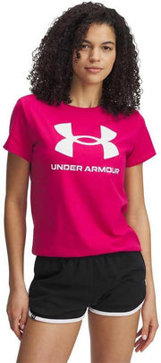 Womens Women's UA Rival Logo Short Sleeve Tops - Shaded Fuchsia / / White