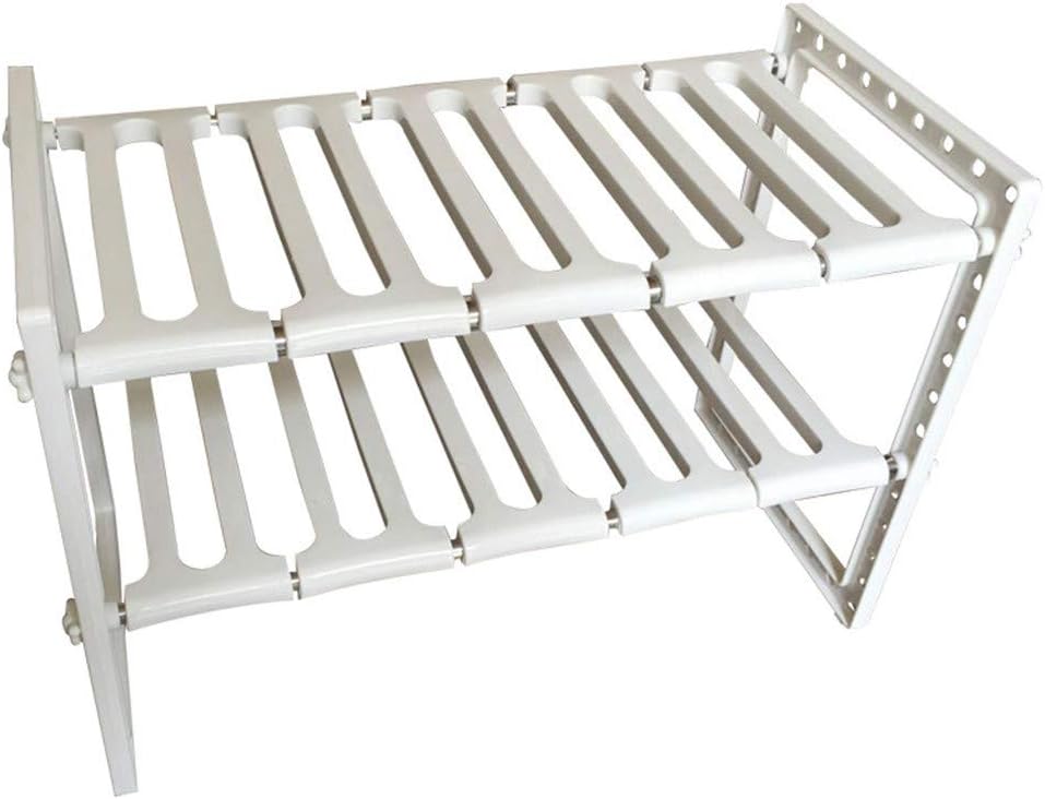 YumLock Kitchen Sink Dish Rack, Adjustable 2 Tier Under Shelf Storage Organize Rack Holder, White – image 2