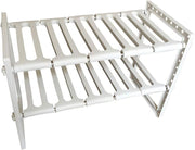 YumLock Kitchen Sink Dish Rack, Adjustable 2 Tier Under Shelf Storage Organize Rack Holder, White