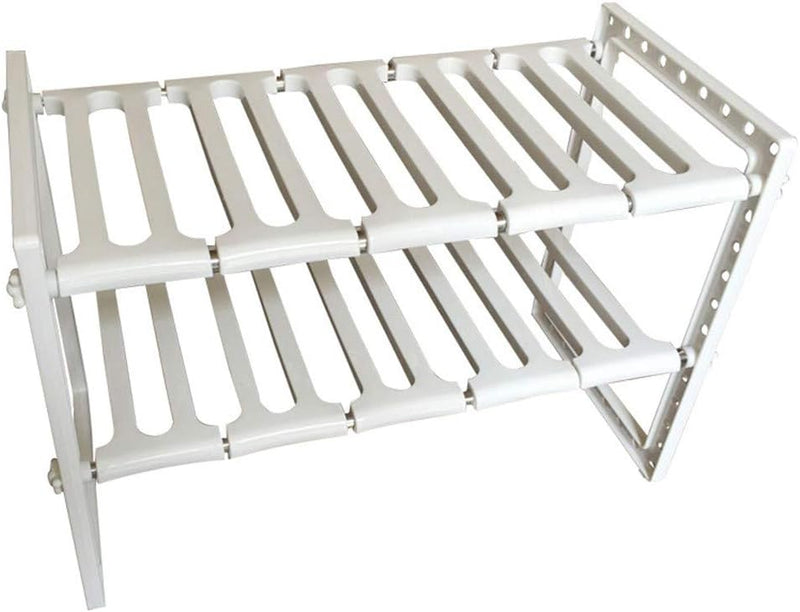 YumLock Kitchen Sink Dish Rack, Adjustable 2 Tier Under Shelf Storage Organize Rack Holder, White