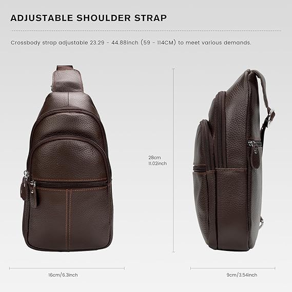 SVNXI Genuine Leather Sling Crossbody Bag,Fashion Chest,Casual Shoulder Bag for Men Women Work Travel Cycling