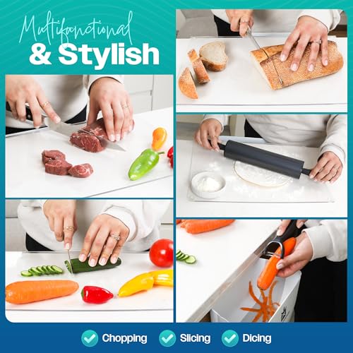 2-in-1 Acrylic Cutting Board with Bin & counter lip ? Extra Large countertop acrylic board 23.8 x 17.7 in (60 x 45 cm), Mess-Free, Space-Saving Chopping Board for Kitchen