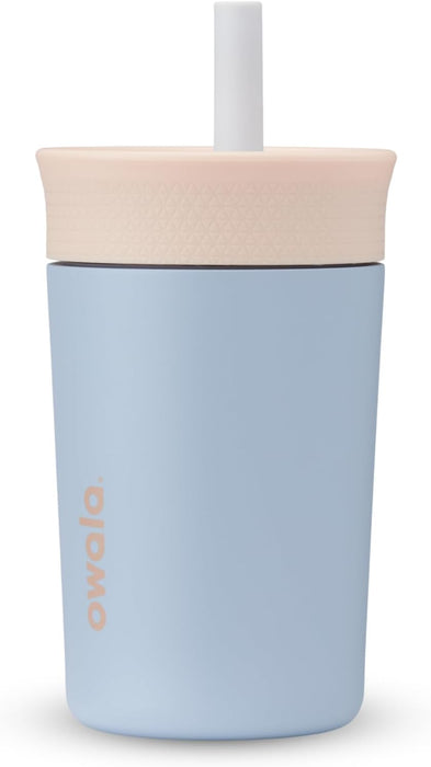 Owala Kids Insulation Stainless Steel Tumbler with Spill Resistant Flexible Straw, Easy to Clean, Kids Water Bottle, Great for Travel, Dishwasher Safe, 12 Oz, Tan and Blue (Seas the Day)