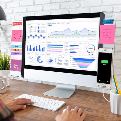 2pcs Transparent Acrylic Computer Monitor Memo Board Set - Office Desk Accessories, Left and Right Side Panel Sticky Note Board for Working from Home Office (Monitor Board 1)