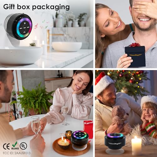 XLEADER Shower Speaker, Certified IPX7 Waterproof Bluetooth Wireless Speaker with Lights, Suction Cup and Mic for Bathroom, Crystal Sound&Bass, 12H Playtime, Ideal Electronic Gift