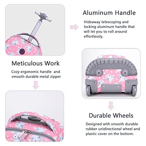 School Bags for Girls Trolley, Kids Rolling Backpack, Trolley School Bag for Girls, 2 in 1 Multipurpose Backpacks with Wheels 18inch Waterproof Wheeled Travel Back Pack, Carry On Luggage Bag (Pink)