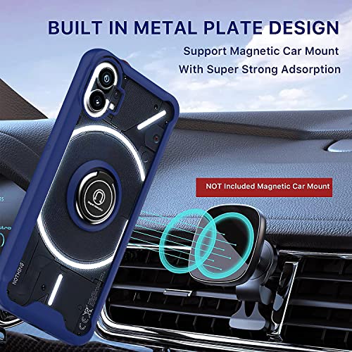 YIMICO Case for Nothing Phone 1 Case Cover Metal Ring Holder Grip Kickstand Car Magnetic Mount Shockproof Matte Hard Back Bumper Case for Nothing Phone 1 (Black)