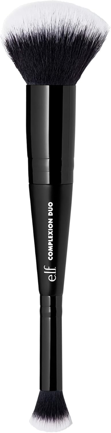 e.l.f. Complexion Duo Brush, Makeup Brush For Applying Foundation & Concealer, Creates An Airbrushed Finish, Made With Vegan, Cruelty-Free Bristles - Black - Complexion Duo 1 Count (Pack of 1)