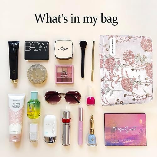STARDW Flower Cosmetic Bags Makeup Bags for Women and Girls,Travel Makeup Bag Large Capacity Canvas Makeup Bag,Makeup Organizer Bag Zipper Pouch, Embossed pink, Large Capacity Aesthetic Makeup Bags