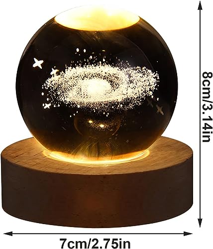 PYLCO SMART Tabletop Night Light Crystal Ball with Wood Base LED Night Lamp 3D Creative Saturn Astronomy Glaxy Night Lamp Fantasy Decoration Light for kid friend Birthday Gifts Room Decor (Glaxy, 8mm)