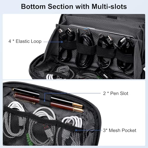ah arctic hunter Small Cable Organizer Accessories Bag for Men Passport Holder Zipper Coin Pocket Wrist Strap Money Hand Purse for for Travel Storage Toiletry Kits Bag, Black