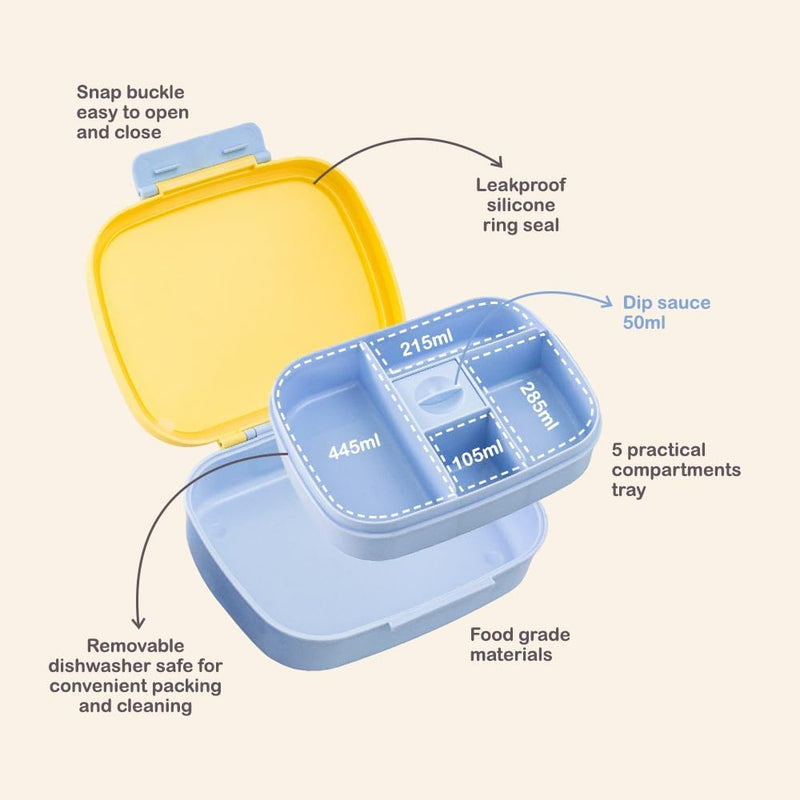 Smart Serve Bento Lunch Box 1100 ml, 5 compartment - Sunny Sky