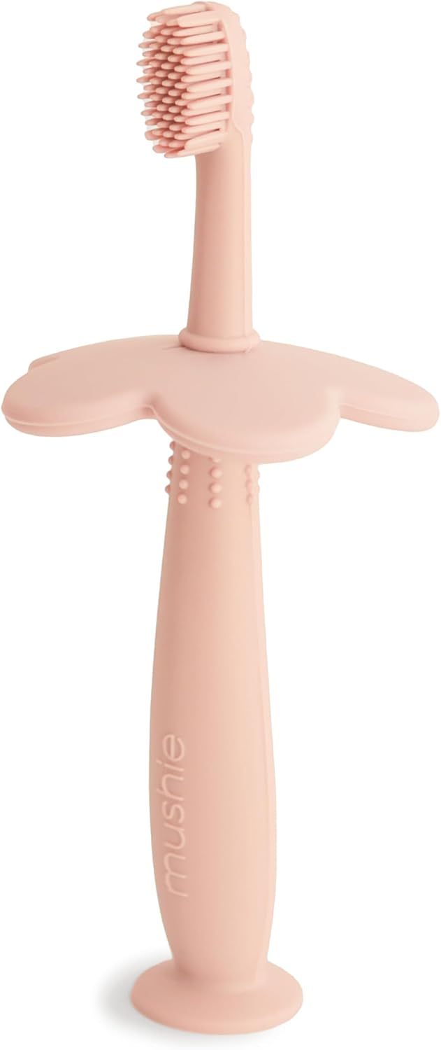 Flower Training Toothbrush for Toddlers- Gentle Gum Stimulation & Choking Prevention - Soft Silicone Bristles & Suction Base with Removable Safety Guard - Soft Lilac – image 1