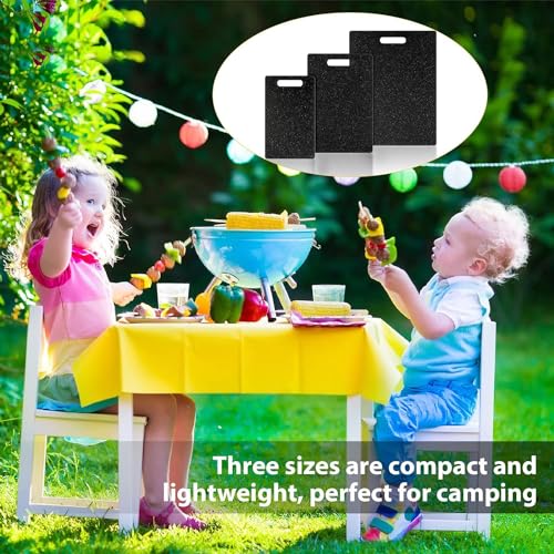 Aputue Kitchen Cutting Board, No BPA Cutting Board, 3 pcs Black Non Slip PP Marble Material Chopping Boards Sets, Non-Slip Durable Safe Cutting Boards with Grinding Area, Dishwasher Safe