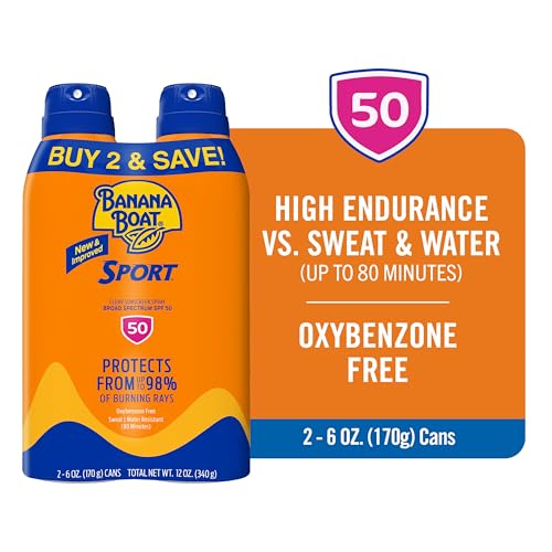 Banana Boat Sport Performance Ultramist Broad Spectrum Sunscreen Spray, SPF 50-6 Ounce Twin Pack