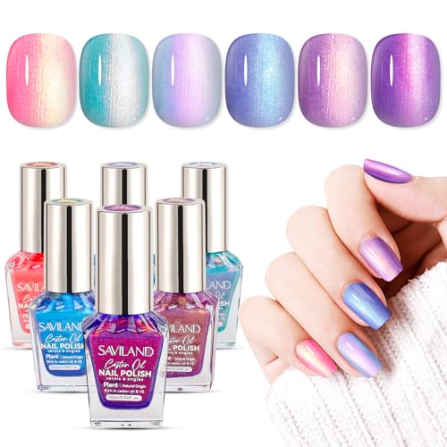 SAVILAND 6pcs Ombre Nail Polish Sets: Charm Pink Blue Gold Purple Ombre Summer Nail Polish Colors Air Quick Dry Nail Polish Plant-base Castor Oil Natural Nail Polish Sets for Women Gift Home Manicure