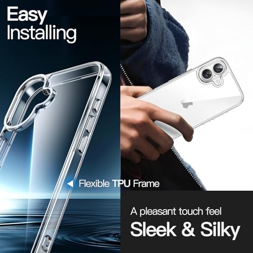 JETech Case for iPhone 16 6.1-Inch, Non-Yellowing Shockproof Phone Bumper Cover, Anti-Scratch Clear Back (Clear)