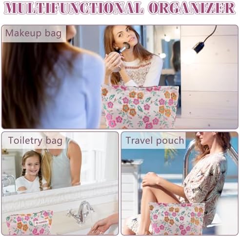 ZLFSRQ 3Pcs Checkered Makeup Bag for Women Large Cosmetic Bag Set Travel Toiletry Bag Makeup Pouch Bag for Purse Pink Zipper Storage Bag Organizer Cute Small Aesthetic Girls Car Essentials Bag