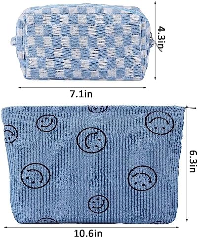 ZLFSRQ 3Pcs Checkered Makeup Bag for Women Large Cosmetic Bag Set Travel Toiletry Bag Makeup Pouch Bag for Purse Pink Zipper Storage Bag Organizer Cute Small Aesthetic Girls Car Essentials Bag