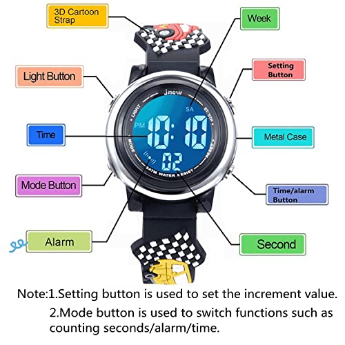 EVCRIERH Kids Digital Watches Toddler 3D Cartoon Wrist Watch 7 Color Luminous Waterproof Sport Watch Electrical Watches with Alarm Stopwatch for 3-10 Year Boys Girls (Black)