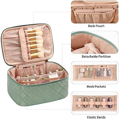 OCHEAL Makeup Bag, Portable Cosmetic Bag, Large Capacity Travel Makeup Case Organizer, Black Makeup Bags For Women Toiletry Bag for Girls Traveling With Handle and Divider
