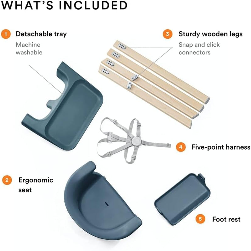 Stokke Clikk High Chair, Fjord Blue - All-in-One High Chair with Tray + Harness - Light, Durable & Travel Friendly - Ergonomic with Adjustable Features - Best for 6-36 Months or Up to 33 lbs