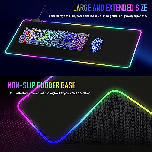 Large RGB Gaming Mouse Pad -15 Light Modes Touch Control Extended Soft Computer Keyboard Mat Non-Slip Rubber Base for Gamer Esports Pros Gaming Accessories Gaming Setup Accessories 31.5X11.8