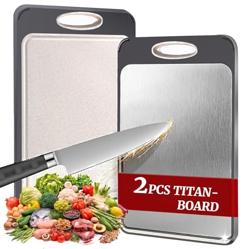2PCS Titanium Cutting Board, S316 Stainless Steel Chopping Board, Double-Sided Food Grade Cutting Board, Dishwasher Safe Ideal for Handling Meat and Vegetables Separately