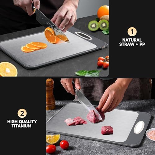 2PCS Titanium Cutting Board, S316 Stainless Steel Chopping Board, Double-Sided Food Grade Cutting Board, Dishwasher Safe Ideal for Handling Meat and Vegetables Separately