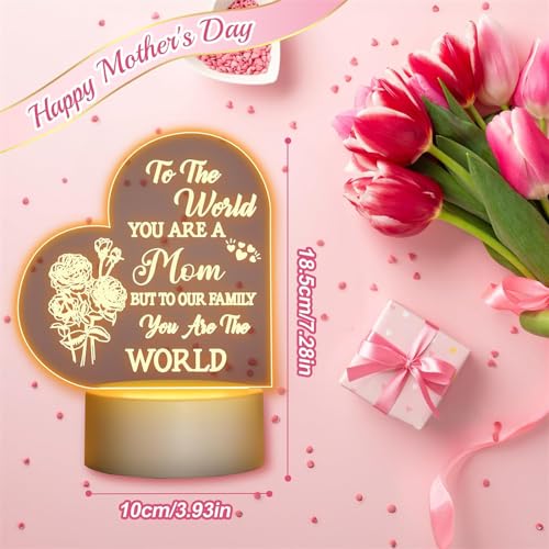 YARDHOBI Mom Birthday Gifts, 3D Illusion Lamp, Acrylic Engraved Night Light, Soft Warm White Colors LED Table Lamp, Mothers Day Christmas Gifts for Mom from Daughter Son, Night Lamp Present
