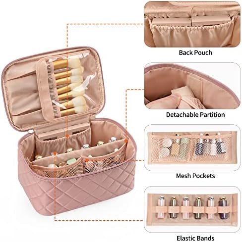 OCHEAL Makeup Bag, Portable Cosmetic Bag, Large Capacity Travel Makeup Case Organizer, Black Makeup Bags For Women Toiletry Bag for Girls Traveling With Handle and Divider