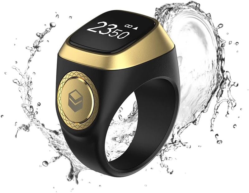 iQIBLA Smart Tasbih Zikr Ring- Muslim Prayer- Prayer timing reminder- OLED display- Tasbih Counter- Smart Ring- Wearable Technology- Waterproof Black 22mm- E0120BK- 20mm- USB - black