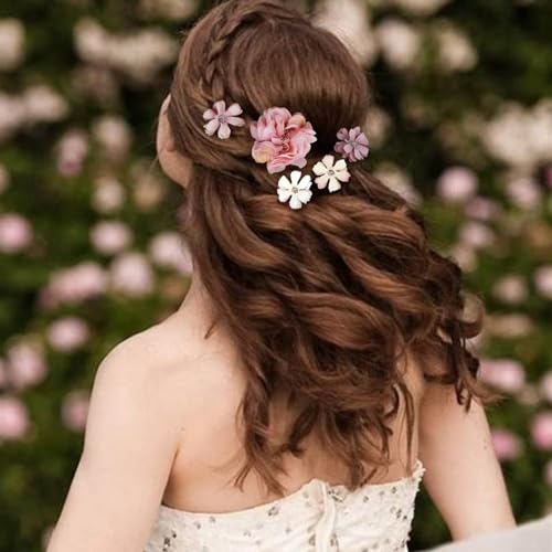 Tazweeq 12 Pieces Bohemian Flowers Hair Clips for Women Girls, Flower Hair Accessories Hawaiian Boho Hairclip for Girls, Silk Flower Hair Clips for Beach Party.