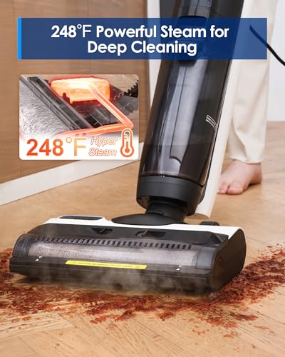 Tineco iFloor 5 steam All-in-One Wet Dry Vacuum Cleaner, Wood Floor Steam Vacuum, Ideal for Sticky Dirts, 248℉ High Temperature Steam, Self Cleaning with Steam