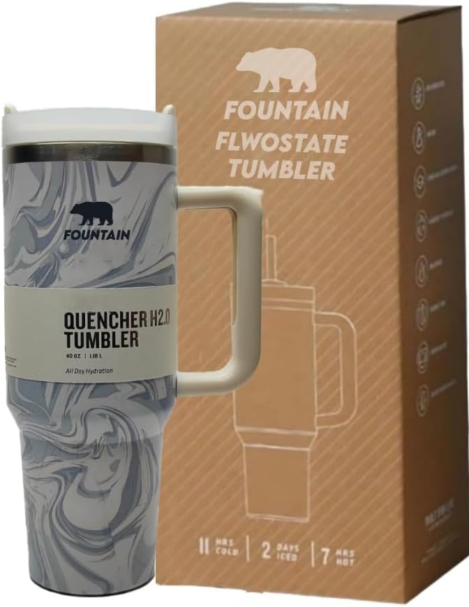 Fountain 40oz Stainless Steel Quencher H2.0 Vacuum Insulated Tumbler with Lid and Straw for Water, Iced Tea or Coffee, Smoothie (oud Cream)