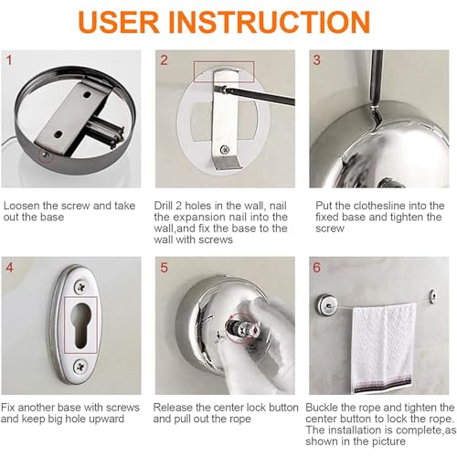 Tazweeq Retractable Clothesline, 304 Stainless Steel Heavy Duty, 2.8 Meters, Adjustable Stainless Steel Rope String Clothes Line for Drying in Hotel, Laundry, Bathroom, Outdoor and Indoor Wall Mounted