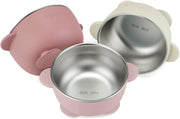 3 Pack Stainless Steel Baby Suction Bowls, Non-Slip Child Food Bowl with Silicone Sleeve for Kids Toddlers Infants, Unbreakable & Mess Free (Blue Green Brown) - PINK