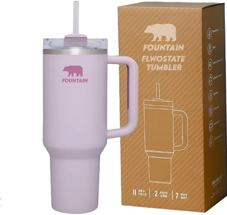 Fountain 40oz Stainless Steel Quencher H2.0 Vacuum Insulated Tumbler with Lid and Straw for Water, Iced Tea or Coffee, Smoothie (oud Cream)