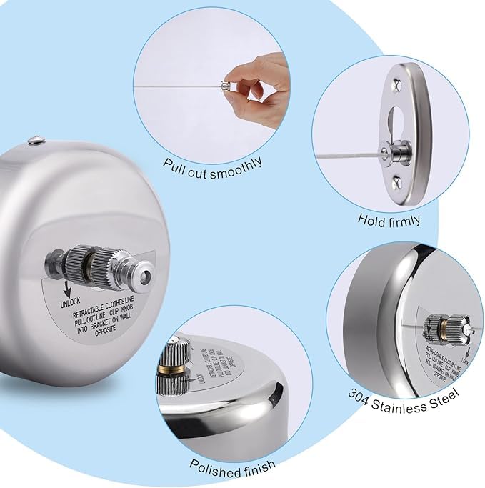 Gadget Deals Stainless Steel Retractable Clothesline | Cloth Drying Rope for Outdoor, Balcony, Bathroom