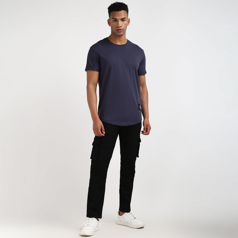 Ck Jeans Mens Long Sleeve Homme-/-tee-shirts-/-t-s-manches-courtes Badge Turn Up Sleeve