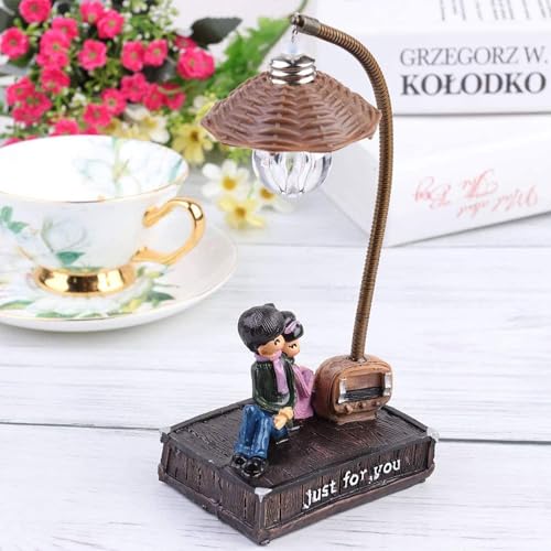 KASTWAVE Bedroom Couple Night Light, Desktop Light Ornament, Creative Pastoral Tree Stump Resin Decoration Cute Table Lamp, 9 * 6.5 * 20cm Night Light Birthday Gift for Women Girls("JUST FOR YOU")